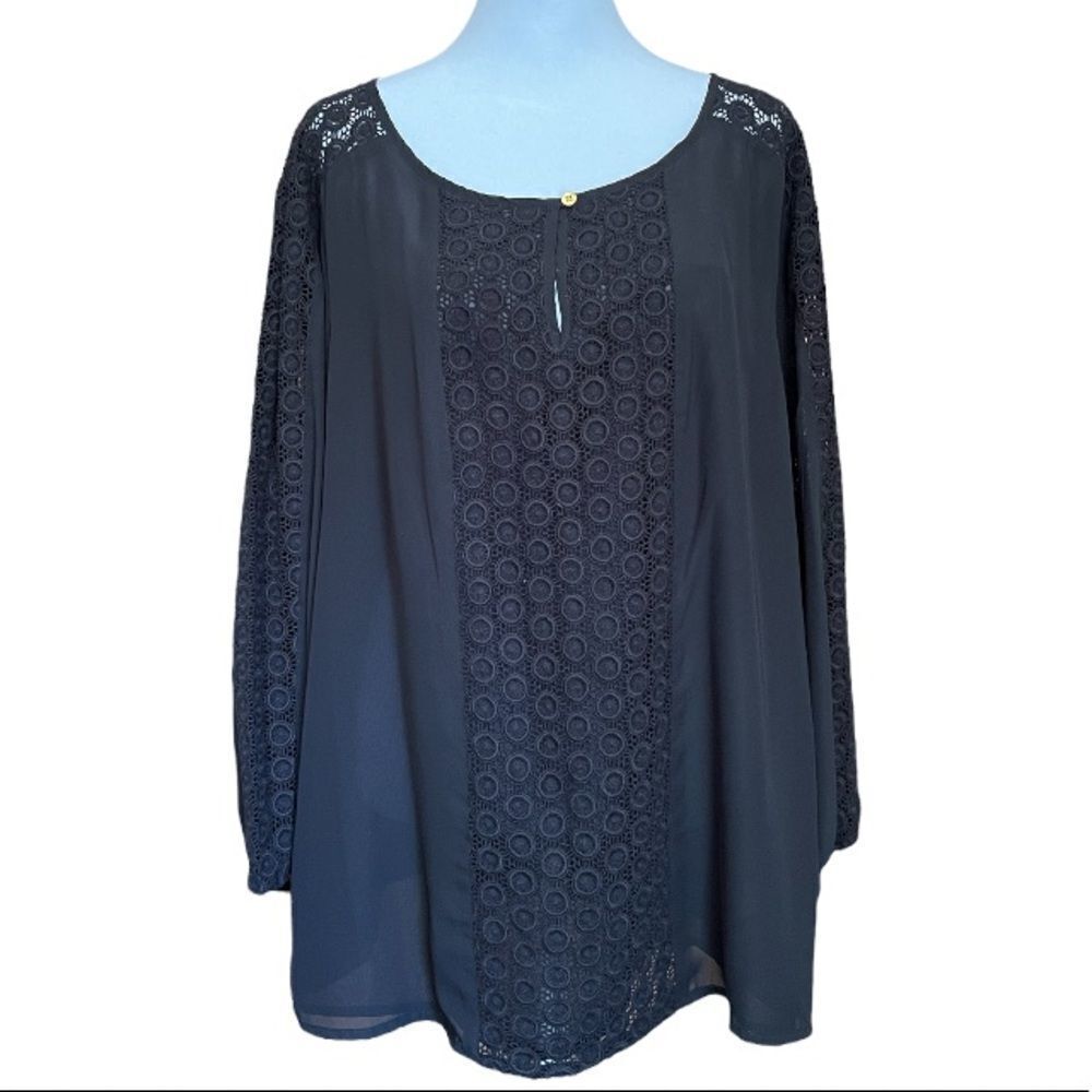 Sheer Charter Club blouse with crochet accents